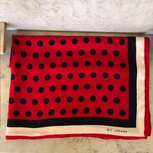 ST. JOHN Red White Blue Polka Dot Square Scarf Vintage Rare